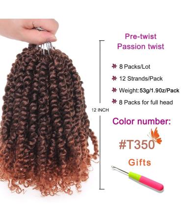 ZRQ Short 8 Packs Pre-twisted Bob Passion Twist Crochet Hair 12 Ombre Copper Red T350# - 12 Roots/Pack Synthetic Braids - Buy Online on GoSupps.com