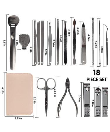 18-in-1 Professional Manicure and Pedicure Kit - Stainless Steel Nail Clippers, Cuticle Trimmer, File, and Scissors in Leather Case - Buy Online on GoSupps.com