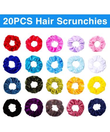 Velvet Hair Scrunchies 20 Pack - Elastic Hair Bands for Women/Girls - Hair Ties Accessories - Buy Online on GoSupps.com