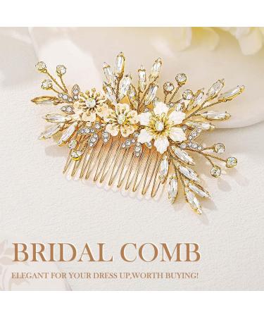 Handcess Bridal Wedding Flowers Hair Comb Gold Crystal Hairpiece Rhinestone Bridal Side Combs Wedding Hair Accessories for Women and Girls - Buy Online on GoSupps.com