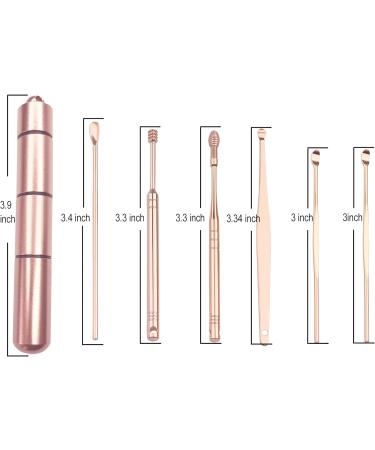 6 Pcs Portable Ear Pick Set - Rose Gold Color | Ear Wax Removal Kit with Pendant Storage Cylinder - Buy Online on GoSupps.com