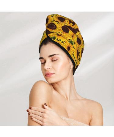 Yellow Sunflowers Coral Velvet Dry Hair Cap | Ideal for Home Travel Pool Parties & More | Quick-Dry Solutions - Buy Online on GoSupps.com