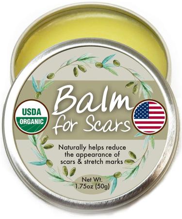 Organic Scar Fade Balm Cream - Natural  Made in USA (1.75oz Large Size) USDA Scar Treatment Gel Salve to Moisturize  Protect  & Heal Skin. Surgery Scar Removal  Stretch mark  Acne Spots  etc.
