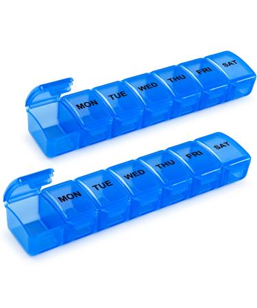 Small Pill Organizer 7 Day, 2 Pack Pill Box 1 Time a Day, Travel Friendly Vitamin Organizer, Weekly Pill Case Container Blue 2pc