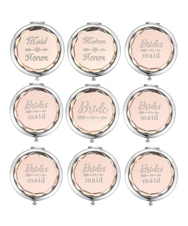 SFHMTL Pack of 9 Compact Pocket Makeup Mirrors Set Include 1 Bride Mirror 1 Maid of Honor Mirror 1 Matron of Honor Mirror and 6 Bridesmaid Mirrors Wedding Bridesmaid Proposal Gifts (Champagne)