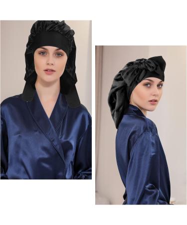 Arqumi Silk Bonnet 2PCS - Adjustable Satin Hair Wrap for Sleeping - Large Hair Cap for Curly Thick Black Hair - Pink&Black A - Buy Online on GoSupps.com