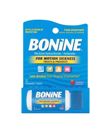 Bonine Motion Sickness Raspberry Travel Pack Blue 12 Count