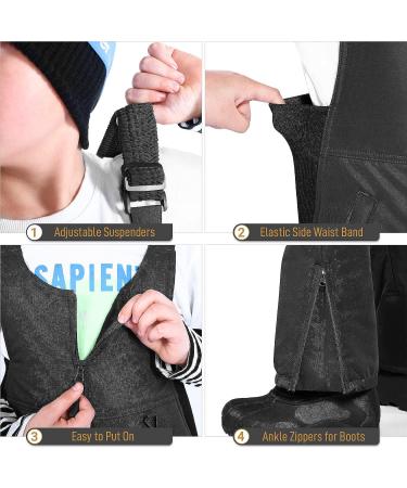 Sportneer Large Black Kids Snow Bibs | Insulated Ski Pants for Boys & Girls - Buy Online on GoSupps.com