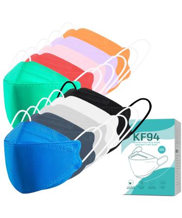 100 PCS Adult Multicolored KF94 Face Masks with Nose Clip, 4-Ply Breathable Disposable Mouth Masks with Adjustable Earloop for Men & Women(10 Color) 100 Count (Pack of 1) Kf94-10 Colors