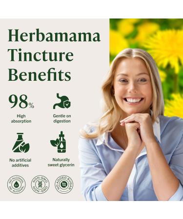 HERBAMAMA Dandelion Root Tincture - Vegan Dandelion Root Extract for Liver Detox and Cleanse - Non-GMO Alcohol & Sugar-Free Liquid Liver Support Supplement 28-Day Supply 2 Fl Oz (Pack of 1) - Buy Online on GoSupps.com