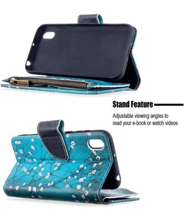 Miago 9 Card Slots Leather Case for Huawei Y5 2019 - Colorful Zipper Flip Wallet Cover - Blue Flower PU Leather Protective Case - Buy Online on GoSupps.com