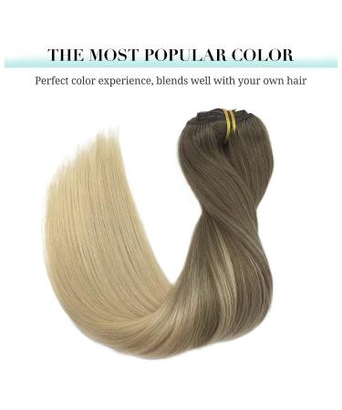 Doores Clip-In Extensions - Real Hair Ash Brown to Platinum Blonde 35cm (14 inch) 120g 7 Pieces Thick & Natural Remy Hair Extensions - Buy Online on GoSupps.com