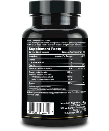 Leviathan Fish Oil Omega 3 Capsules | Premium Norwegian Omega 3 Fish Oil for Heart Brain & Immune Support | Superior Absorption Triple Strength Fish Oil Supplements - Free Form EPA & DHA - Buy Online on GoSupps.com