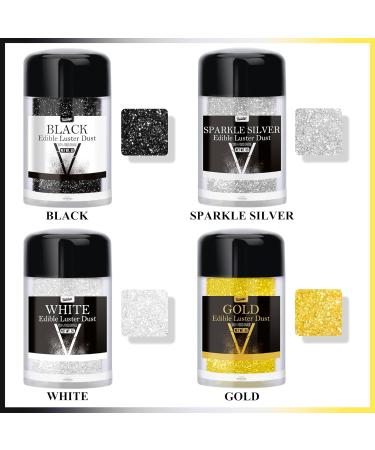 Edible Glitter - 4 Colors of Metallic Powder for Drinks Cakes & Food | 5G Bottles - 12 Color Options - Buy Online on GoSupps.com