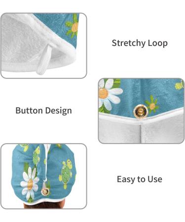 Super Absorbent Cartoon Cute Turtles & Daisies Hair Towel 2 Pack | Quick Dry Hair Turbans for Women & Girls - Buy Online on GoSupps.com