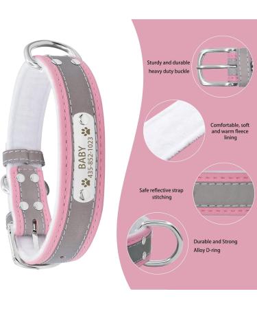 Senristar Personalized Reflective Leather Dog Collar - Engraved Name Tape for Small Medium Large Dogs & Cats (XL 3.0 cm Width 45-55 cm Neck Pink) - Buy Online on GoSupps.com