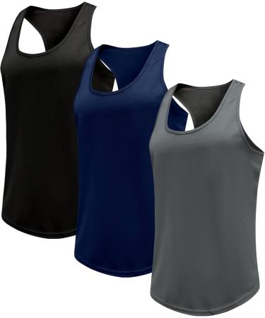 Holure 3-Pack Men's Sleeveless Sports Shirts - Fitness & Bodybuilding Vests in Black Dark Gray Marine - Buy Online on GoSupps.com