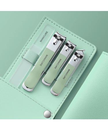 4 Pcs Manicure Set Stainless Steel Nail Clippers  Beauty Tool Portable Set Professional Grooming Kits  Travel Nail Kit for Men and Women (Green)