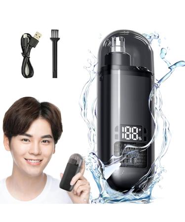 Housgift - Portable Nose Hair Trimmer Pikapipy Nose Hair Trimmer Ipx7 Waterproof Electric Portable Ear and Nose Hair Trimmer for Men and Women USB Charging Power Display with Dust Cap (Black)