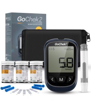 Blood Glucose Monitor Meter Diabetes Test Kit 2023 Upgrade with Hypo and Ketone Warning Meal Marker 500 Memories Blood Sugar Tester with 60 Test Strips and 60 Lancets - in mmol/L GoChek2 Glucose Kit X 60