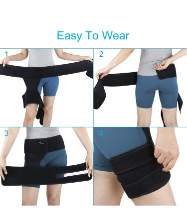 REAQER Hip Thigh Support Brace - Groin Compression Wrap for Pain Relief & Injury Recovery - Unisex Black - Buy Online on GoSupps.com