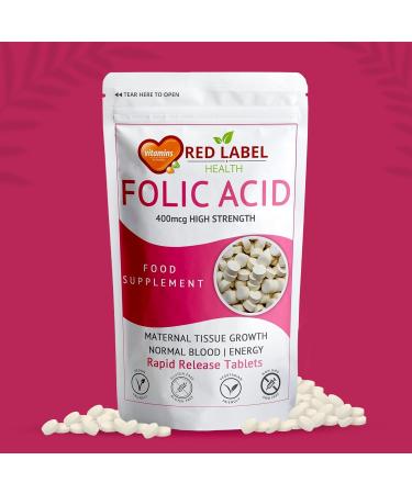 Red Label Health Folic Acid 400 mcg Tablets 30 Vitamin B9 Tablets (1 Month Supply) Folate Fertility Supplement for Women Vegan Vegetarian Supports Maternal Tissue Growth Made in The UK 1 count (Pack of 30) - Buy Online on GoSupps.com