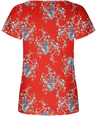 Women's Square Neck Floral Print Tee - Red | Casual Loose Fit Blouse - Buy Online on GoSupps.com