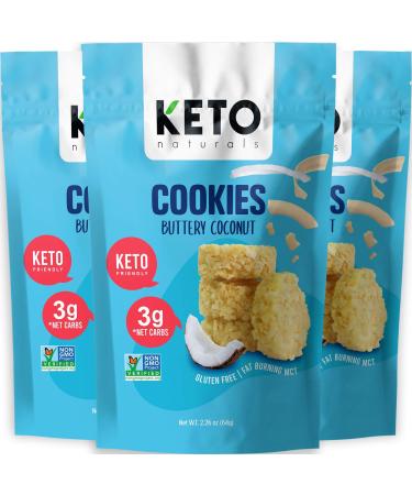 Keto Cookies Faster Fat Burn MCT - (Buttery Coconut) Low Carb Snacks food. Gluten Free Healthy Diabetic snacks Atkins Keto Friendly desserts. Zero Carb added High Fat Bomb Ketosis mini bites, Pack of 3 x 2.26oz. 2.26 Ounce (Pack of 3)