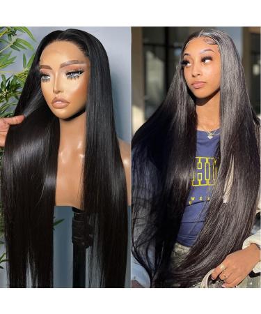 VIPbeauty 30 Inch Long 13x4 Transparent HD Lace Front Wig 180% Density Natraul Black Brazilian Straight Human Hair Wig Lace Frontal Wig For Women Pre Plucked With Baby Hair 30 Inch 13x4 Wig Straight