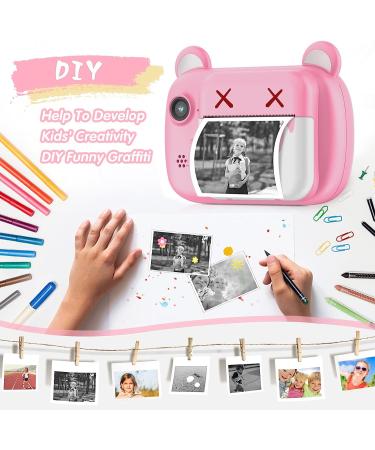 Instant Print Camera for Kids - Bearbrick Selfie Kids Camera with Zero Ink | Dual Lens | 1080P HD | 2.4 Inch | 1000 mAh | 3 Rolls Print Paper Camera for Girls Boys Age 3-12 Birthday Pink - Buy Online on GoSupps.com