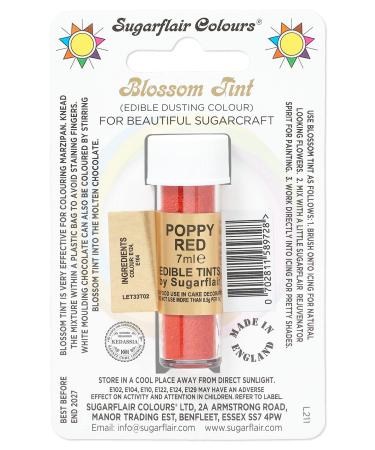 Sugarflair Poppy Red Blossom Tint Food Colouring and Dusting Powder Matt Finish Brush On or Mix with Rejuvenator Spirit to Create a One of A Kind Cake - 7ml - Buy Online on GoSupps.com