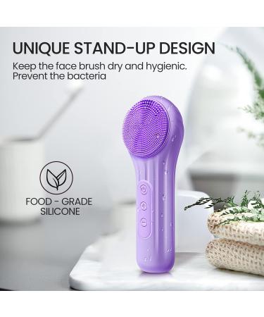 Silicone Face Scrubber Electric Facial Cleansing Brush Skincare Tools with Magnet Charger for Deep Cleaning|Gentle Exfoliating|Massaging (Purple) - Buy Online on GoSupps.com