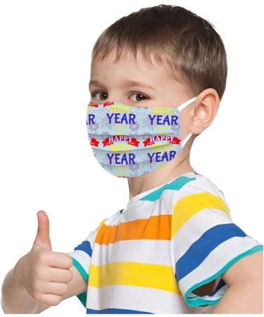 BEUU 30PCS 2021 Happy New Year Face_Mack Kid Disposable 3 Layer Face Covering Breathable Comfortable Skin Friendly Cotton Facial Bandanas With Elastic Earring Gift for Children Boys and Girls - Buy Online on GoSupps.com