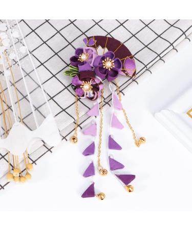 minkissy Japanese Kimono Hair Clip Hair Pin Tassel Flower Hair Pins Fans Shapes Hair Barrette Traditional Chinese Hemp Headpiece (Purple) - Buy Online on GoSupps.com