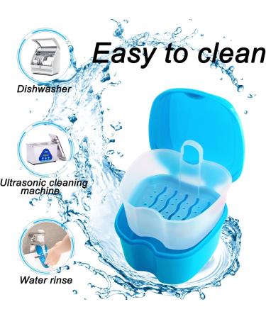Dental Case Denture Box with Flushable Basket Solid Orthodontic Retainer Case Denture Bath Case Dentures Container with Basket Denture Holder for Home & Travel Use Retainer Cleaning - Dark Blue - Buy Online on GoSupps.com