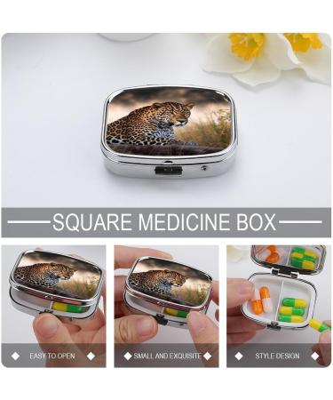 Shop Stylish Leopard Print Pill Box | 2 Compartment Medicine Organizer - Portable Decorative Metal Case for Pocket or Purse - Buy Online on GoSupps.com