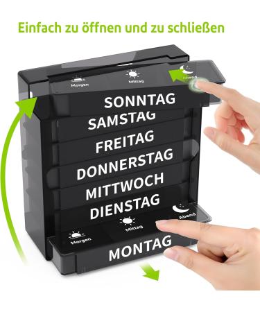 Buy Opret 7-Day Pill Organizer Box - Weekly Medication Case with 3 Compartments - Black Tablet Box for Morning & Evening Doses - Buy Online on GoSupps.com