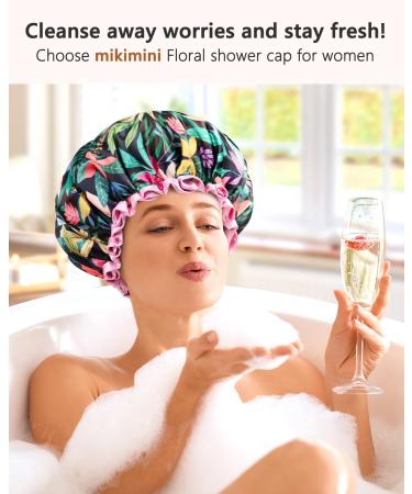 Mikimini Waterproof Shower Hood for Women & Girls - 2 Pack Rainforest Floral with Pink Lace - Reusable Medium Size - Buy Online on GoSupps.com