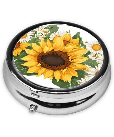 Buy Yellow Sunflowers & White Flowers Round Pill Box - 3 Compartment Portable Travel Medicine Organizer - Buy Online on GoSupps.com