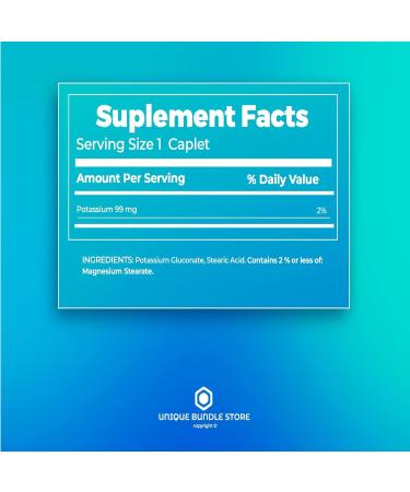 Potassium 99mg 250 Caplets Daily Vegetarian Supplement with Potassium Gluconate Gluten & Sugar Free Mineral No Sugar or Artificial Flavors (Pack of 2) 250 Count (Pack of 2) - Buy Online on GoSupps.com