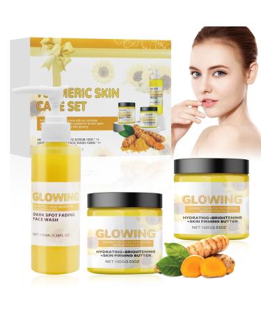 Horuili® Turmeric Skin Care Kit, 3 in 1 Turmeric Skin Care Kit, Face Wash, Turmeric Cream, Exfoliators, Hydrating Turmeric Essence Kit, Nourishing, Moisturizing