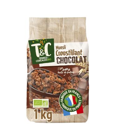 TERRES & CEREALES BIO Muesli Croustillant au Chocolat Bio Sans Huile de Palme Saveur Intense (Paquet 1kg) - Le Lot De 3