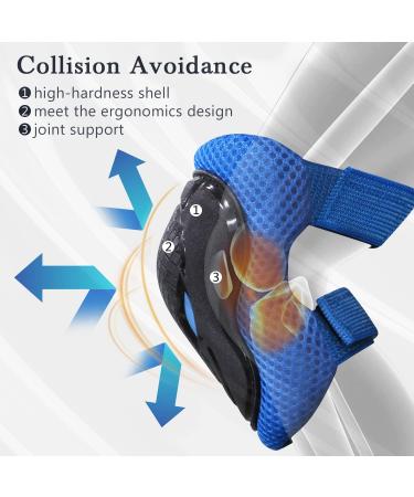 Kids Protective Gear Set - Blue Medium (7-14Years) for Scooter, Skateboard, Bicycle - Knee Pads, Elbow Pads, Wrist Guards - AresKo Youth 6 in 1 Set - Buy Online on GoSupps.com