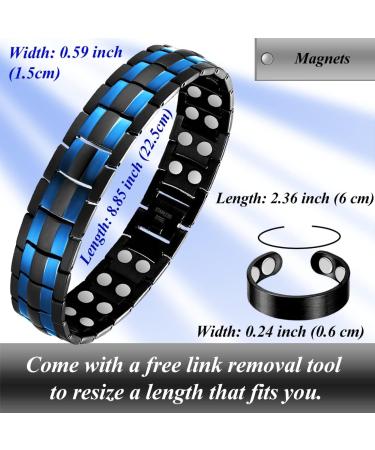 Vicmag Men Magnetic Bracelet Titanium Steel Double Row 3500 Gauss Wristband (Blue Black) - Adjustable with Gift Box - Buy Online on GoSupps.com