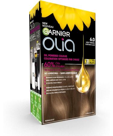 Garnier Olia Permanent Hair Dye Ammonia-Free Hair Color 6.0 Light Brown Long-Lasting Hair Shine With 60% Oils 1 Application BROWN SHADES 6.0 Light Brown - Buy Online on GoSupps.com