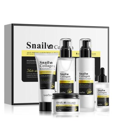 Snail Mucin Skin Care Kit Advanced Snail Collagen Skincare Gift Set Face Skin Care Set with Snail Lotion Cleanser Serum Cream Toner Skin Care Routine Kit for Women Men 5 Piece Gift Set 5 Piece