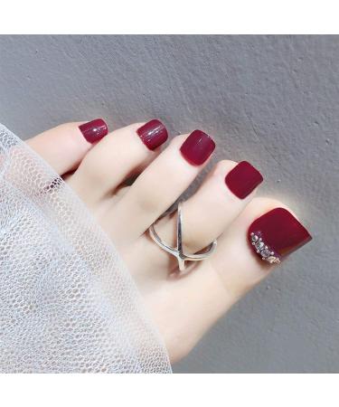 Sethexy 24 PCs 3D Bling Red False Toes & Wedding Nail Art - Short Full Cover Fake Nails for Women & Girls - Buy Online on GoSupps.com