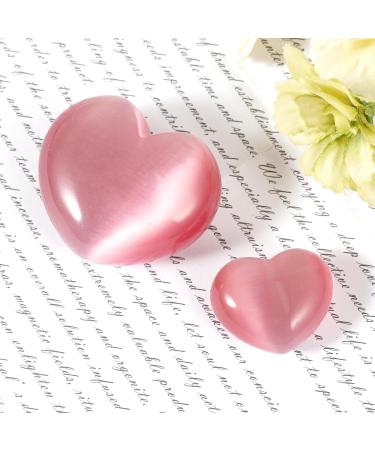 Soothing Pink Cat's Eye Crystal Heart Worry Stones Set for Reiki & Meditation - 2Pcs (3cm & 4.5cm) | Healing Gemstone Gift - Buy Online on GoSupps.com