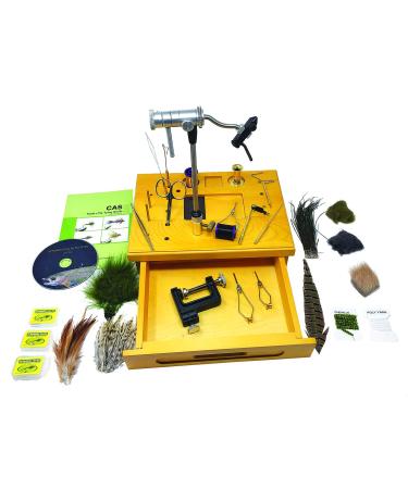 Creative Angler Wooden Fly Tying Station with Rotary Vise, Fly Tying Tools, and Fly Tying Materials
