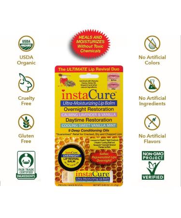 InstaCure Original Nose Balm with Manuka Honey | Fast Relief for Dry Noses & Moisturizing Lip Balm Duo - Lavender Mask & Vanilla Mint Balm 2-Pack - Buy Online on GoSupps.com